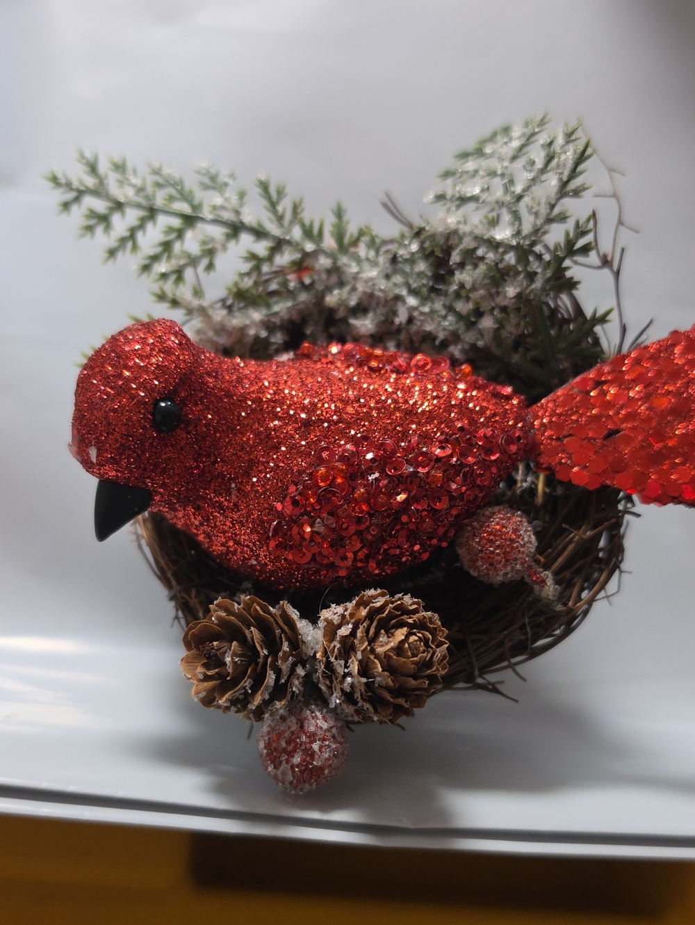 Holiday Time Red Glitter Sequin Bird Ornament